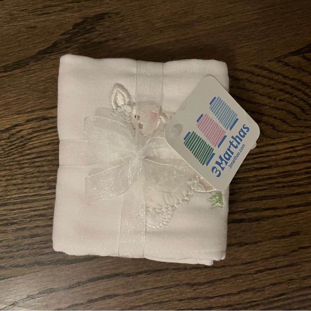 3 Marthas White Burp Cloth with Sheep Aplique